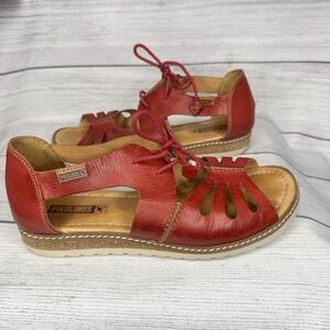 Pikolinos Leather Cutout Sandals Marazul Red Leather Size 39